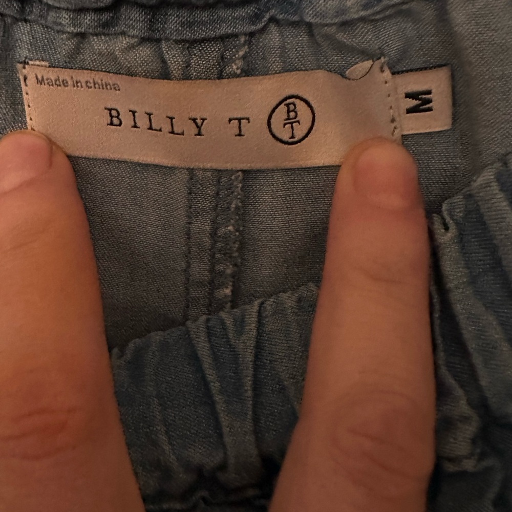 Billy T Women’s Butterfly Off-the-Shoulder Medium Chambray Top Blouse Shirt - Picture 5 of 7
